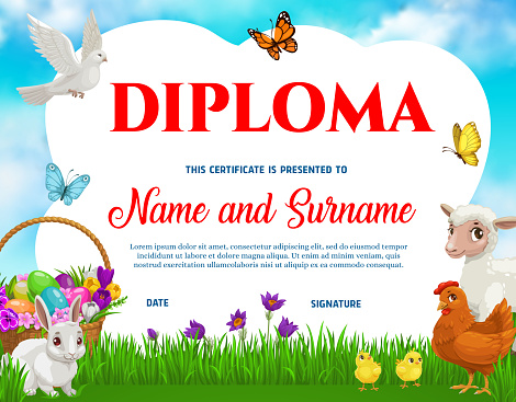 Education school diploma vector Easter animals