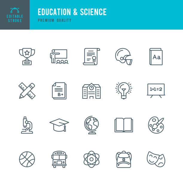 Education & Science - set of thin line vector icons Set of Education & Science thin line vector icons. teacher symbols stock illustrations
