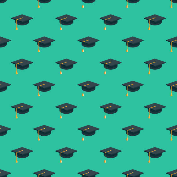 Education Seamless Pattern A seamless pattern created from a single flat design icon, which can be tiled on all sides. File is built in the CMYK color space for optimal printing and can easily be converted to RGB. No gradients or transparencies used, the shapes have been placed into a clipping mask. graduation patterns stock illustrations