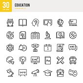 Education set of thin line vector icons.