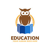 Education symbol design template, book and owl icon stylized, perfect or educational industry