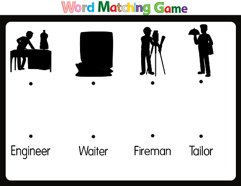 Educational illustrations by matching words for young children. Learn words to match pictures. as shown in the job category
