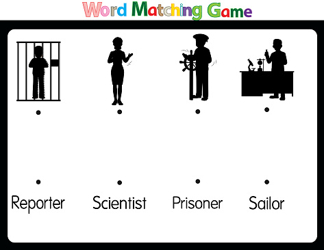 Educational illustrations by matching words for young children. Learn words to match pictures. as shown in the job category