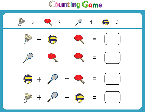 Educational illustrations by matching words for young children. Learn words to match pictures. as shown in the sport equipment category