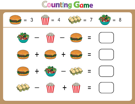 Educational illustrations by matching words for young children. Learn words to match pictures. as shown in the food category