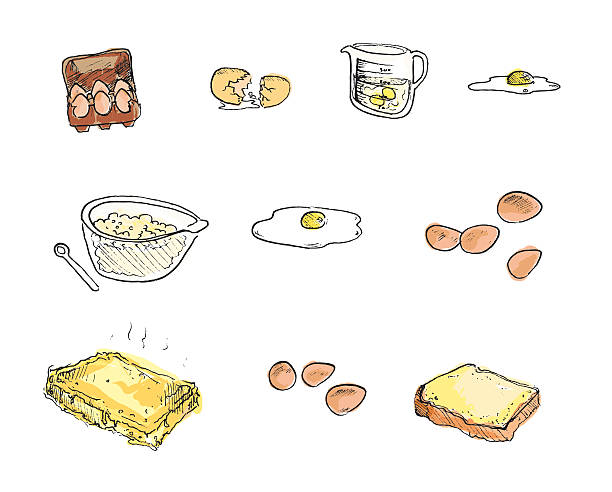 ilustrações de stock, clip art, desenhos animados e ícones de pratos de ovos, esboços desenhados à mão - rabanada