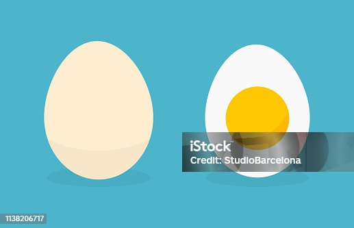 istock Egg in shell and boiled egg icons. 1138206717