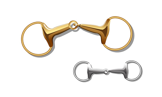 Egg-butt snaffle bit in white and yellow gold metal with a single joint