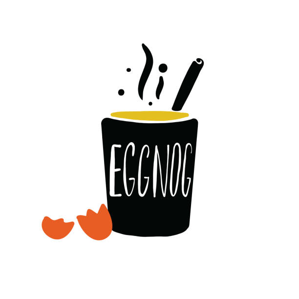 Eggnog. Hand written lettering. Illustration of glass and egg shell with the name of drink inside. Vector. Eggnog. Hand written lettering. Illustration of glass and egg shell with the name of drink inside. eggnog stock illustrations