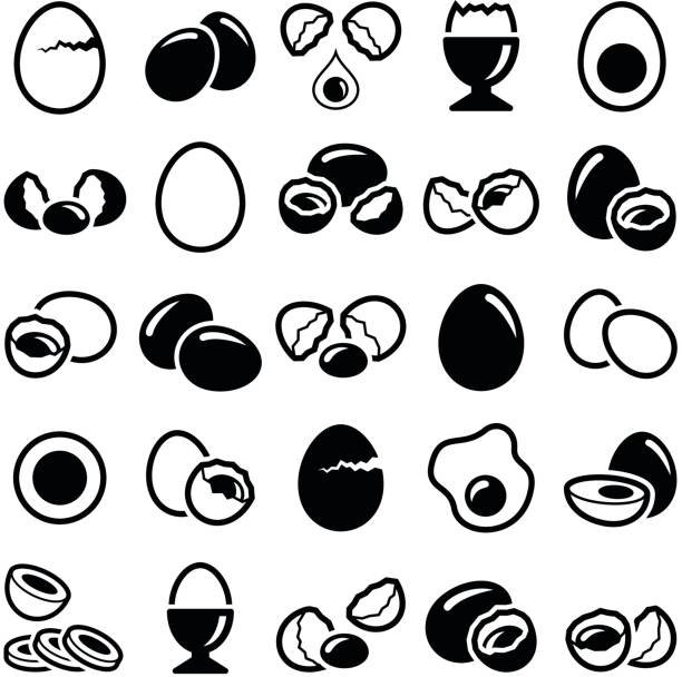 Eggs Egg icon collection - vector outline and silhouette illustration egg yolk stock illustrations
