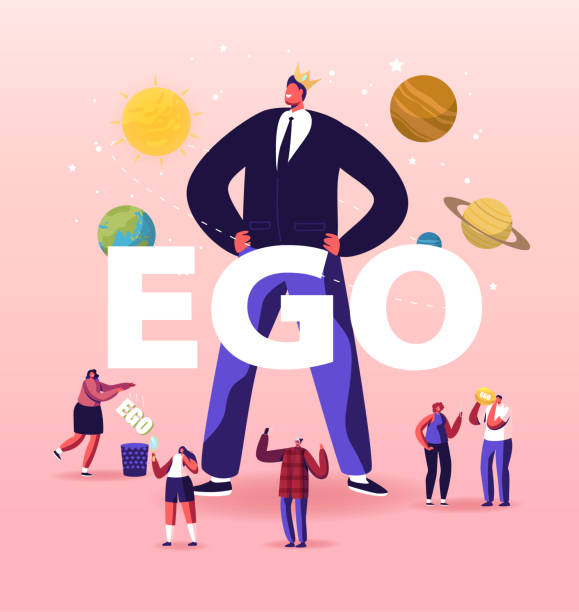 Ego, Narcissistic Self Love Behavior Concept. People Characters around of Egocentric Macho Man Wearing Crown on Head. Psychological Disorder Symptom Poster Banner Flyer Cartoon Vector Illustration Ego, Narcissistic Self Love Behavior Concept. People Characters around of Egocentric Macho Man Wearing Crown on Head. Psychological Disorder Symptom Poster Banner Flyer Cartoon Vector Illustration vanity stock illustrations