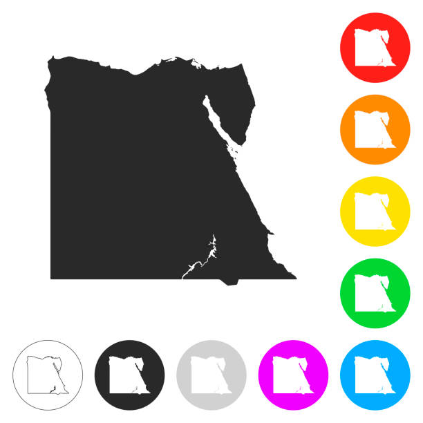 エジプトの地図 - 別の色ボタンのフラット アイコン - エジプト点のイラスト素材／クリップアート素材／マンガ素材／アイコン素材