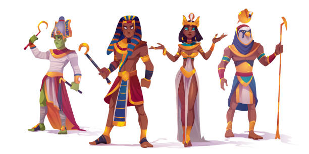stockillustraties, clipart, cartoons en iconen met egyptische god amun, osiris, farao en cleopatra - cleopatra