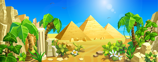 Egyptian pyramids among the sands.