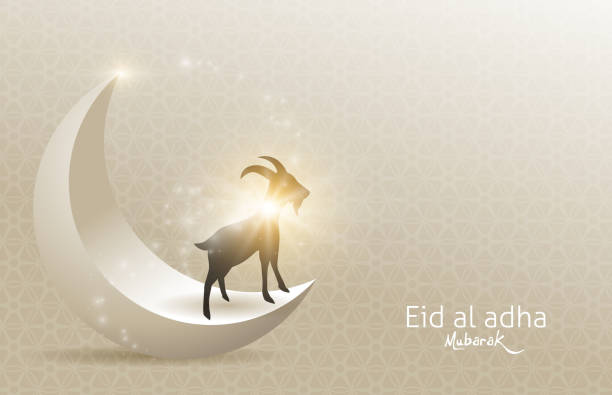 eid al adha 04 Eid Al Adha Mubarak the celebration of Muslim community festival background design with goat and moon.Vector Illustration eid al adha stock illustrations