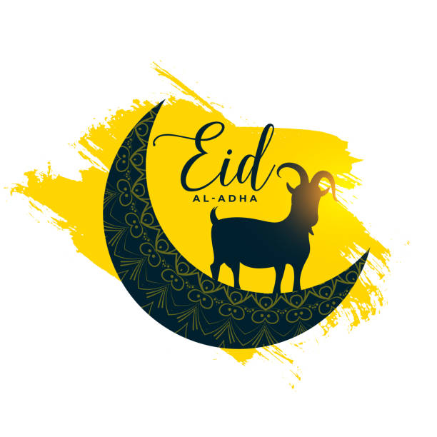 eid al adha card with goat and moon eid al adha card with goat and moon eid al adha stock illustrations