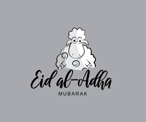 Eid Al Adha mubarak card with cute hand drawn sheep. Vector Eid Al Adha mubarak card with cute hand drawn sheep. Vector illustration eid al adha calligraphy stock illustrations