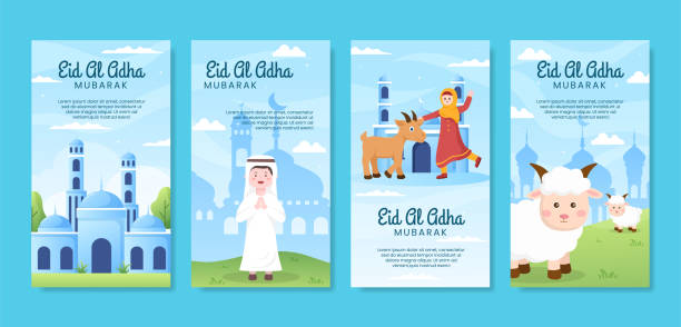 Eid al Adha Stories Template Social Media Flat Cartoon Background Illustration Eid al Adha Stories Template Social Media Flat Cartoon Background Illustration eid al adha calligraphy stock illustrations