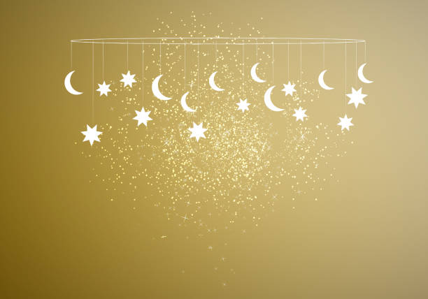 Eid Al Adha Vector illustration on the theme of a happy Eid-Al-Adha (Kurban Bayrami) - Feast of the Sacrifice and Eid Mubarak. With stars and moon. eid al adha stock illustrations