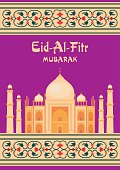 Eid al fitr  greeting card   with the  image of an mosque