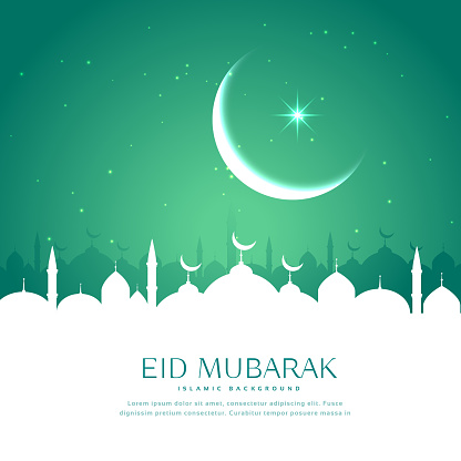 eid greeting background with mosque silhouette in white