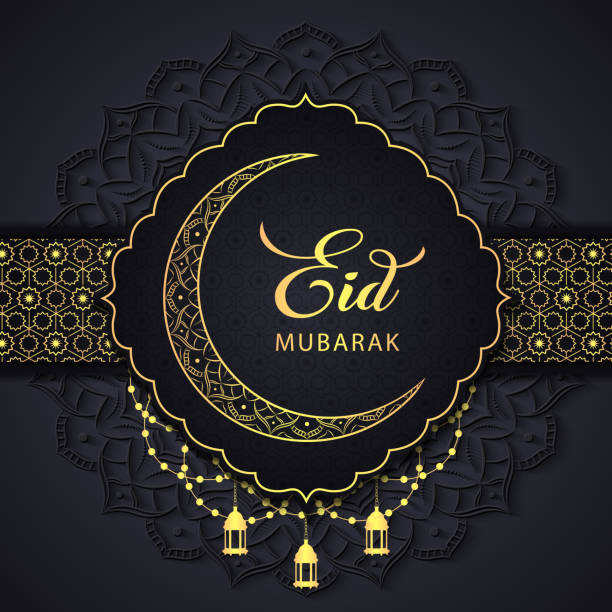 Eid Mubarak Black color Background Greeting Design Wallpaper with Beautiful Mandala Art, Golden Crescent Moon, Islamic Lantern and Arabic Pattern Eid Mubarak Black color Background vector Greeting Design Wallpaper with Beautiful Mandala Art, Golden Crescent Moon, Islamic Lantern and Arabic Pattern. Islamic golden black design with arabic pattern and Mandala bevel emboss design. This is EPS version 10 file which is easy to use and edit. eid ul fitr stock illustrations