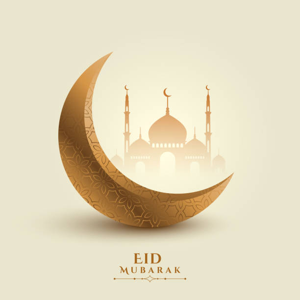 eid mubarak moon and mosque beautiful background eid mubarak moon and mosque beautiful background eid ul fitr stock illustrations