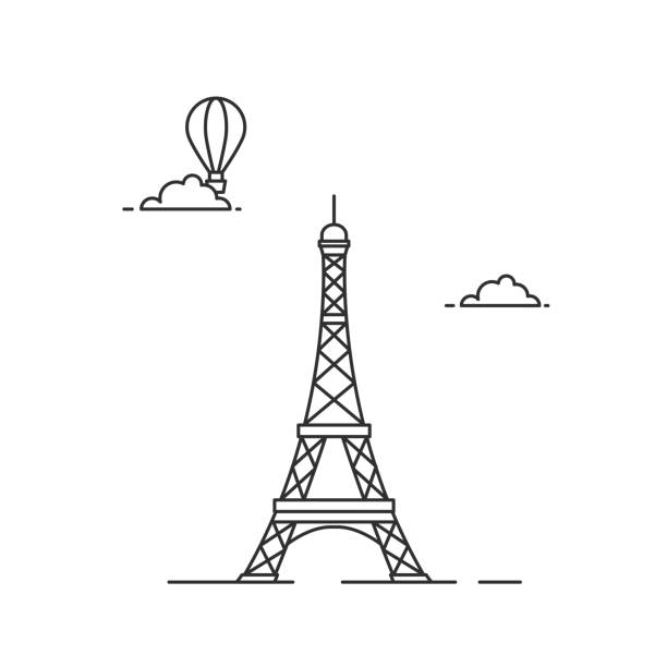 Eiffel tower illutsration Eiffel tower line art illutsration on white background eiffel tower stock illustrations