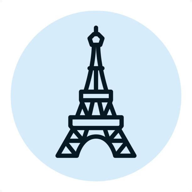 Eiffel tower - Pixel Perfect Single Line Icon Eiffel tower — Professional outline style vector icon.
Pixel Perfect Principle - icon designed in 64x64 pixel grid, outline stroke 2 px. Blue circle 80x80 px.

Complete Outline PRO icon board - https://www.istockphoto.com/collaboration/boards/r3MrrRaQskC97xh5LR9hsg eiffel tower stock illustrations