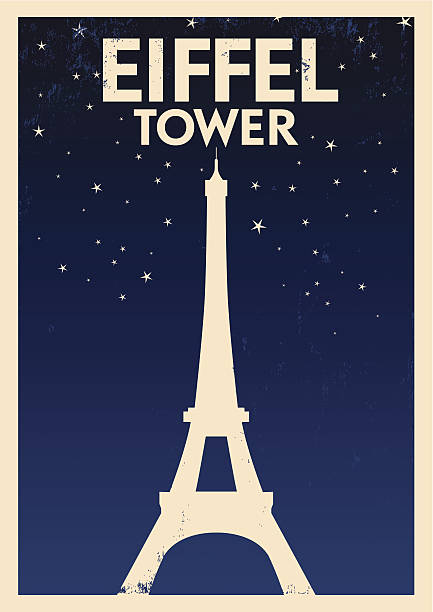 ilustrações de stock, clip art, desenhos animados e ícones de vintage torre eiffel-póster em inglês - paris night