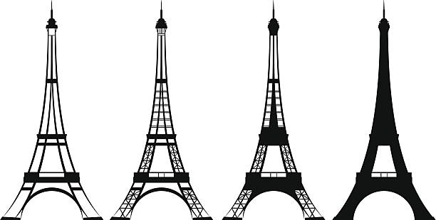 eiffel tower eiffel tower silhouette and outline design set - tourism and sightseeing in france eiffel tower stock illustrations