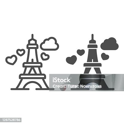 istock Eiffel Tower with heart line and solid icon, valentine day concept, romance travel sign on white background, Paris as symbol love icon in outline style for mobile concept, web design. Vector graphics. 1287528786