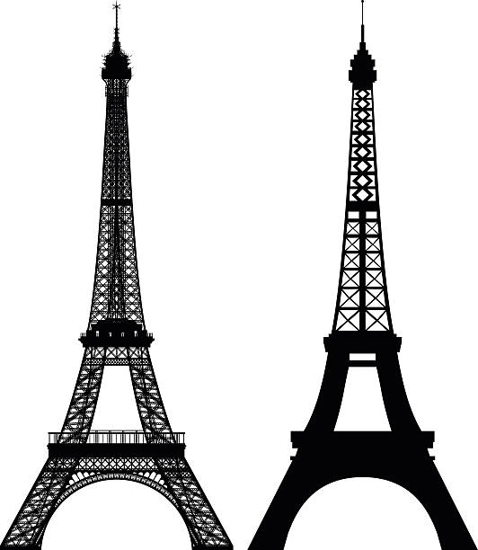 Eiffel Towers Two Eiffel Tower silhouettes. The one to the left is very detailed and the one to the right is very simple. eiffel tower stock illustrations