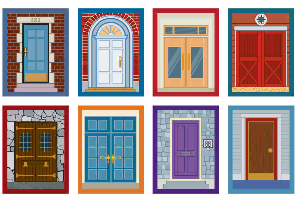 Eight Doors Vector illustration of eight artistically different doors. Zipped file contains each as a separate AI8 .eps file and a hi-res jpg image. door clipart stock illustrations