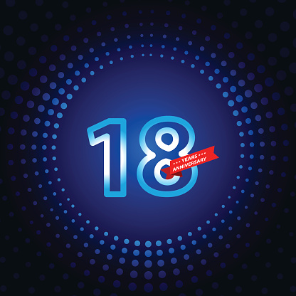 Eighteen years anniversary icon with blue color background