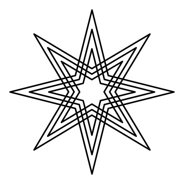 Eight-pointed star, an octagram with three symmetric offset lines vector art illustration