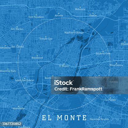 istock El Monte CA City Vector Road Map Blue Text 1367720852
