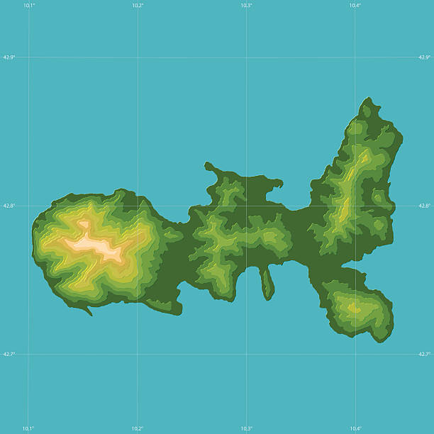 illustrazioni stock, clip art, cartoni animati e icone di tendenza di mappa vettoriale topografica di rilievo dell'elba - isola d'elba