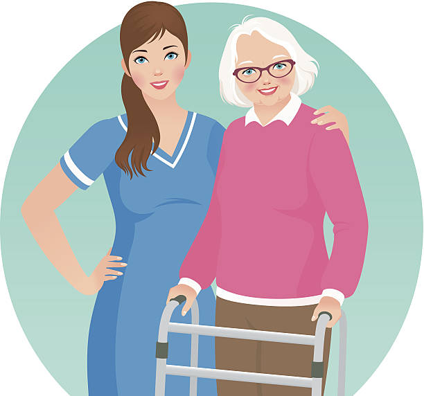 illustrations, cliparts, dessins animés et icônes de âgées patient et une infirmière - soin a domicile service