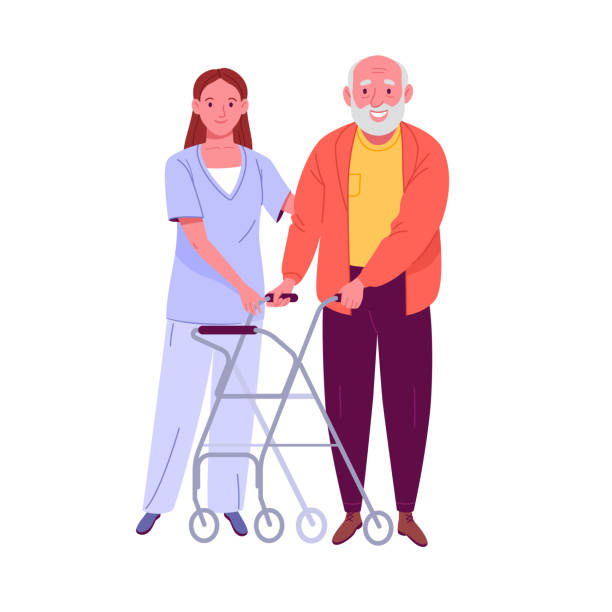 ilustrações de stock, clip art, desenhos animados e ícones de elderly people support. - grandparents vertical