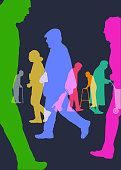 Overlapping silhouettes of elderly or old age people. Fully re-positionable elements. senior adult, elderly, old-age, aging process, residential care, nursing home,