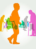 Overlapping silhouettes of elderly or old age people. Fully re-positionable elements. senior adult, elderly, old-age, aging process, residential care, nursing home,