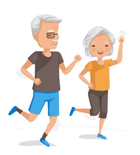 ilustrações de stock, clip art, desenhos animados e ícones de elderly running - grandparents vertical