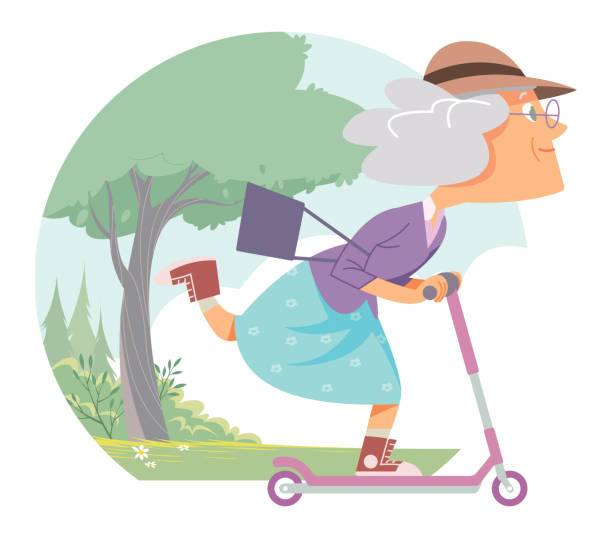 高齢の女性がスクーターに乗る - 定年　女性点のイラスト素材／クリップアート素材／マンガ素材／アイコン素材