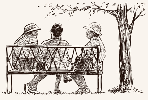 elderly women in a city park