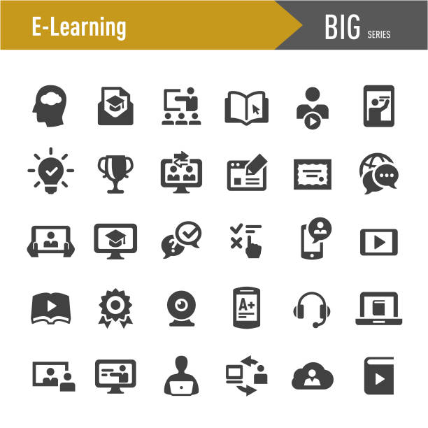 ilustrações de stock, clip art, desenhos animados e ícones de e-learning icons - big series - person train