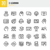 Set of E-Learning thin line vector icons.
