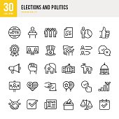 Election and Politics set of thin line vector icons.