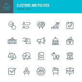 Set of Election and Politics thin line vector icons.