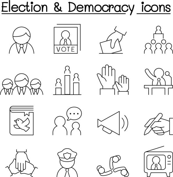 Election & Democracy icon set in thin line style Election & Democracy icon set in thin line style voting clipart stock illustrations